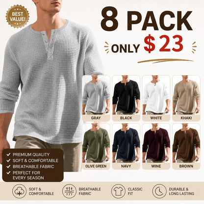 Men's Waffle Knit Long Sleeve Henley Shirt