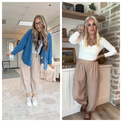 Women's Wide-Leg Harem Pants with Pockets