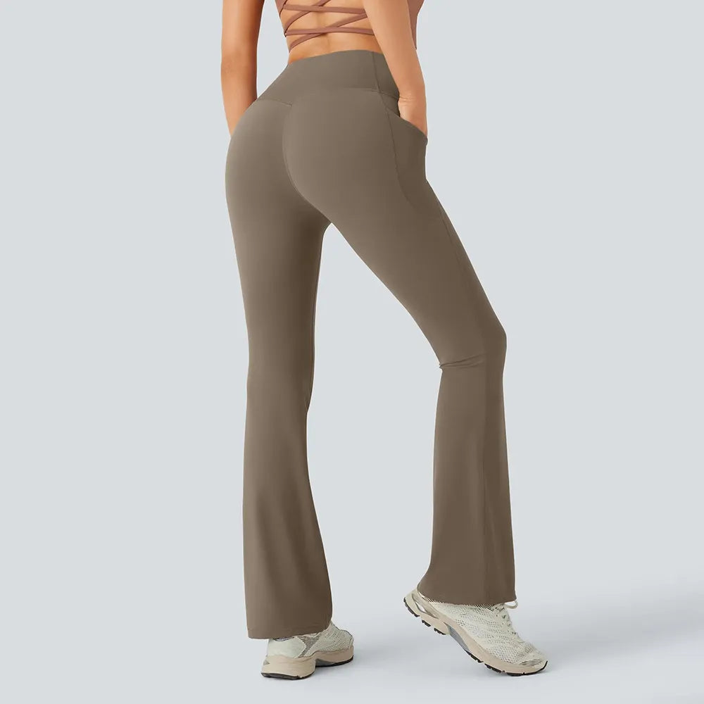 High Waisted Tummy Control Pocket Shaping Yoga Bootcut Leggings