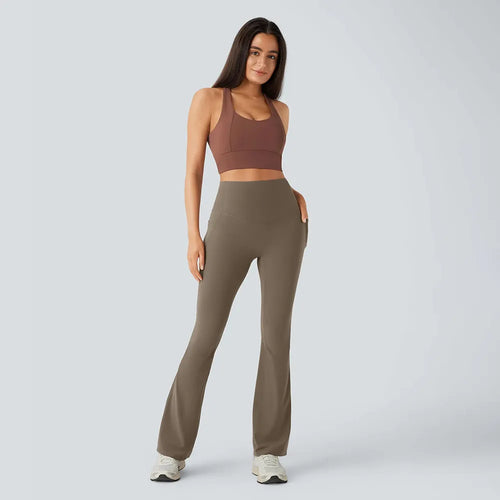 High Waisted Tummy Control Pocket Shaping Yoga Bootcut Leggings