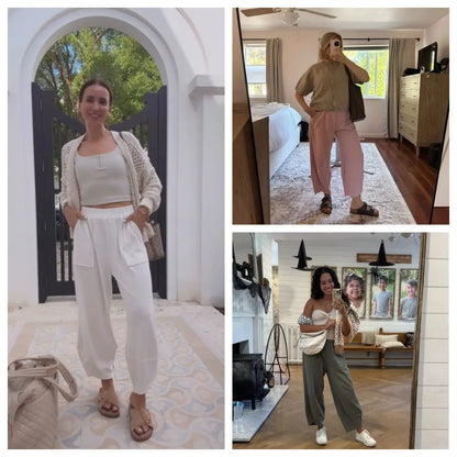 Women's Wide-Leg Harem Pants with Pockets