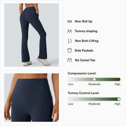 High Waisted Tummy Control Pocket Shaping Yoga Bootcut Leggings