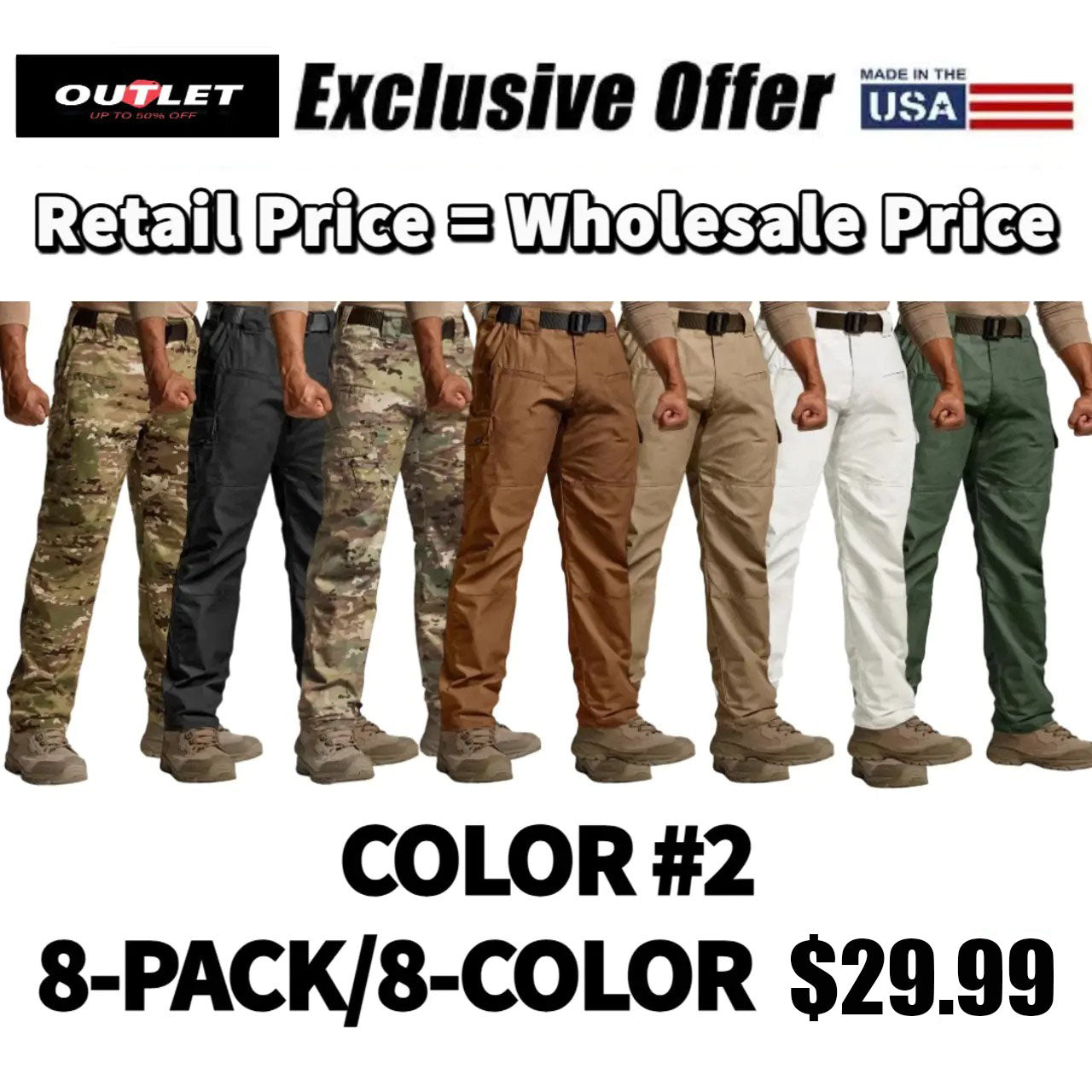 🔥[8-PACK/8-COLOR]Men's Tactical Work Pants 9 Pockets Ripstop