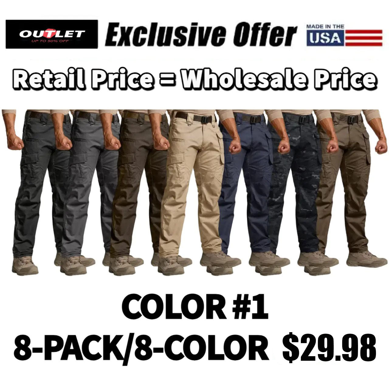 🔥[8-PACK/8-COLOR]Men's Tactical Work Pants 9 Pockets Ripstop