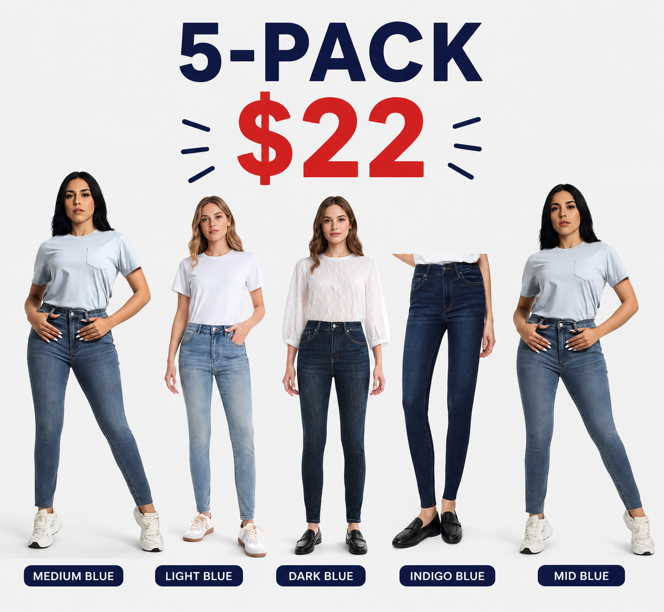Women’s Mid Rise Flare Jeans with Tummy Control & No-Gap Waist