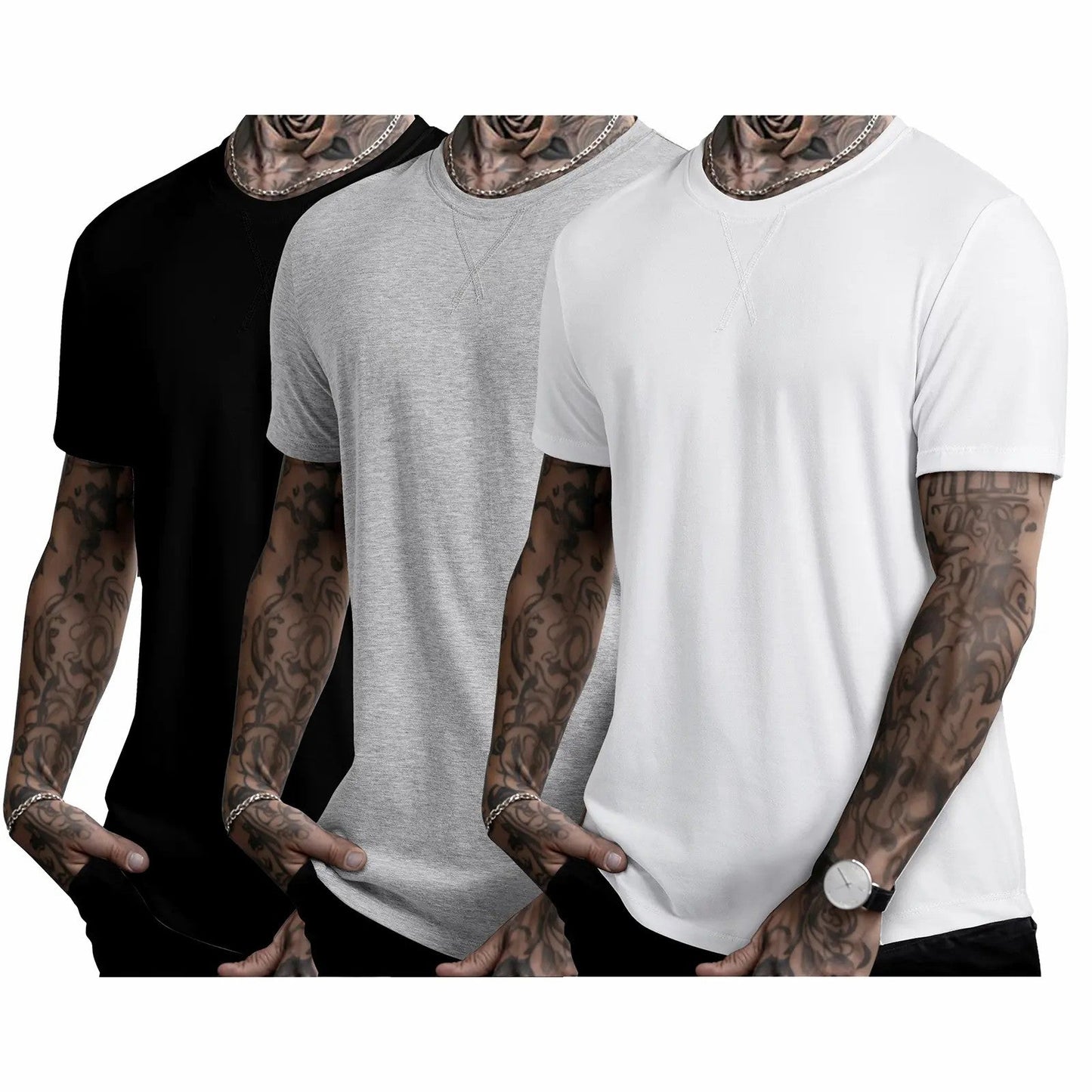 Mens  Cotton Hipster Hip Hop Longline Crewneck T-Shirt