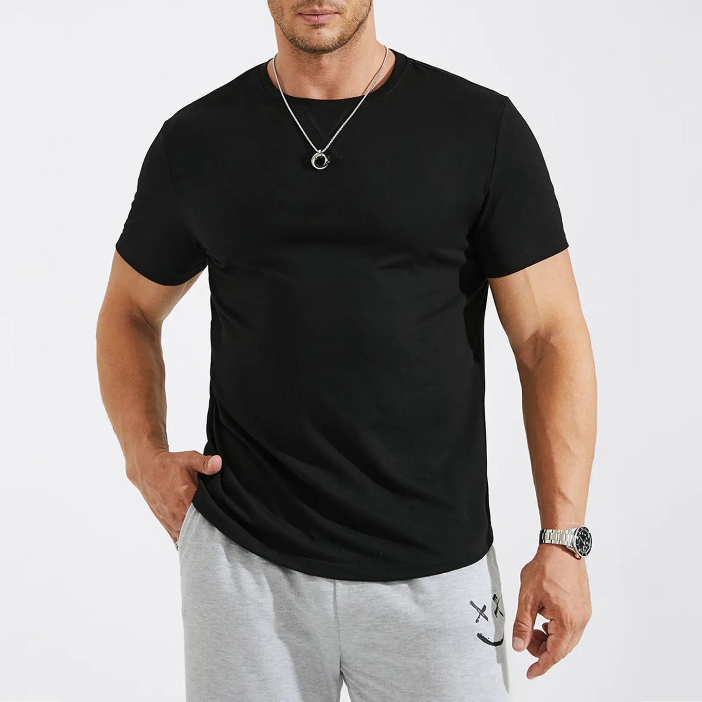 Mens  Cotton Hipster Hip Hop Longline Crewneck T-Shirt
