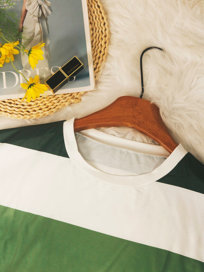 【Plus Size】 Colorblock Striped Print Round Neck Dress
