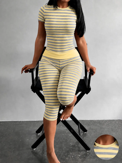 Striped  Lounge  – Slim Crop Top & High Waist Capri