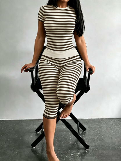Striped  Lounge  – Slim Crop Top & High Waist Capri