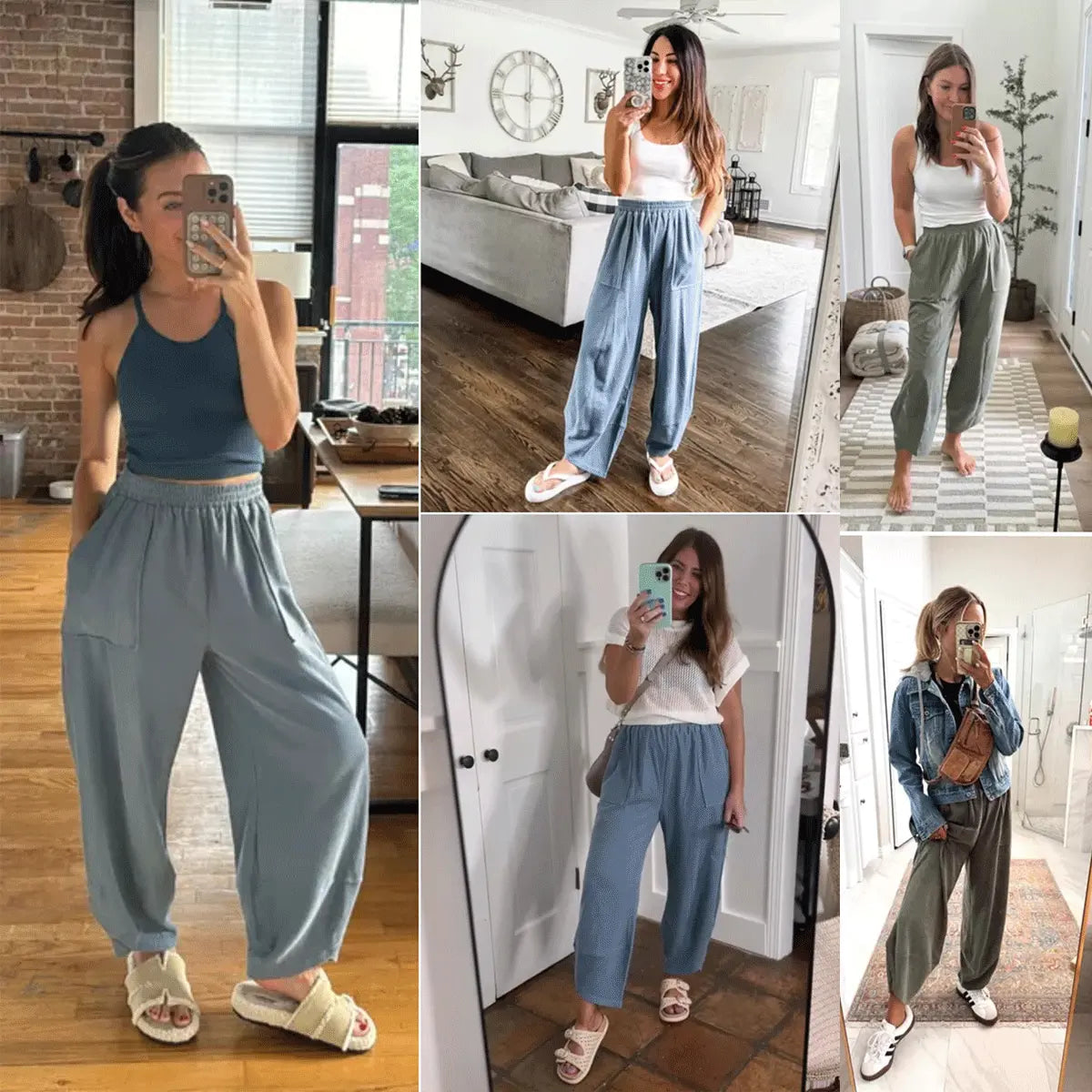 Women's Wide-Leg Harem Pants with Pockets