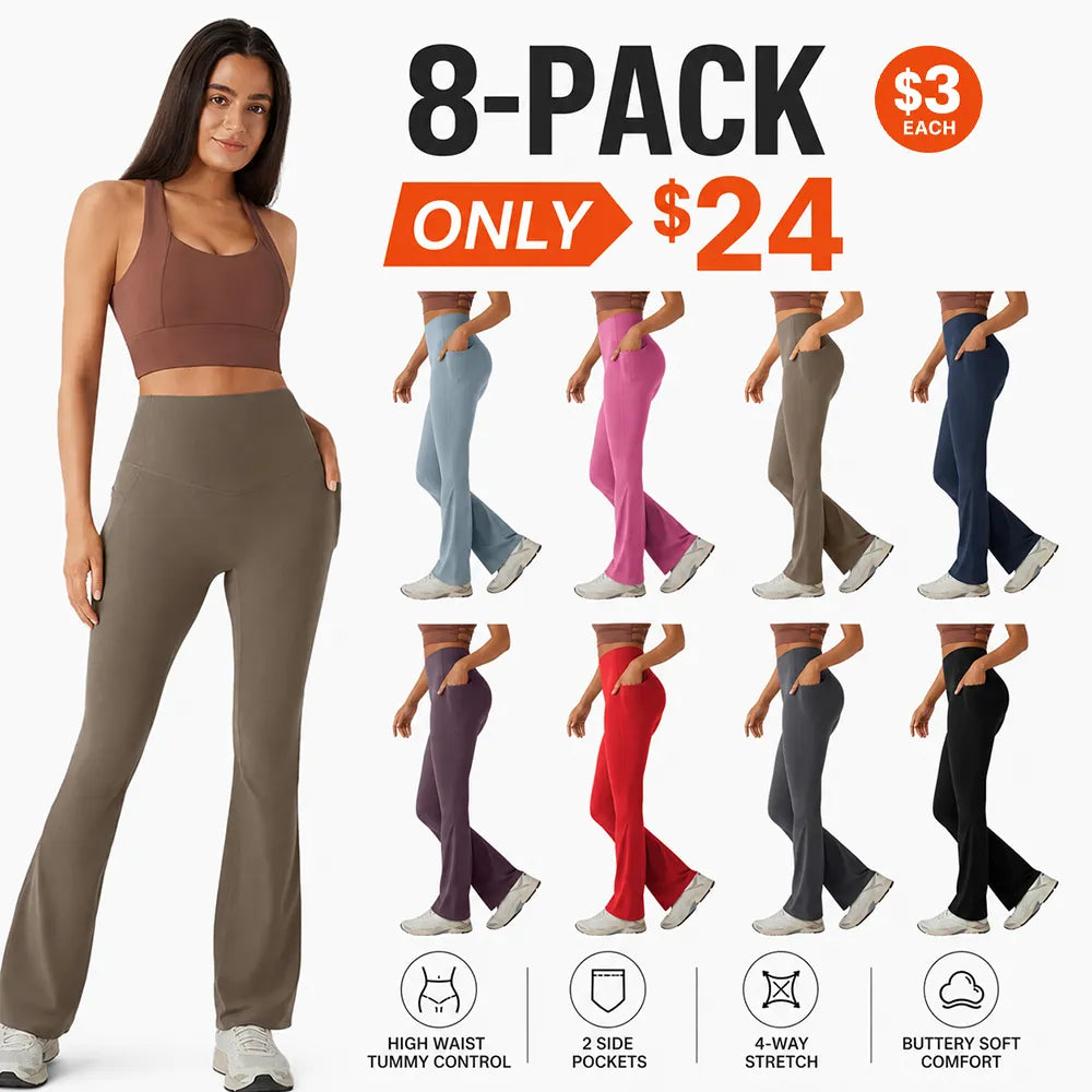 High Waisted Tummy Control Pocket Shaping Yoga Bootcut Leggings