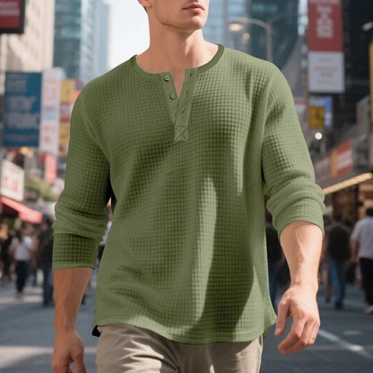Men's Waffle Knit Long Sleeve Henley Shirt