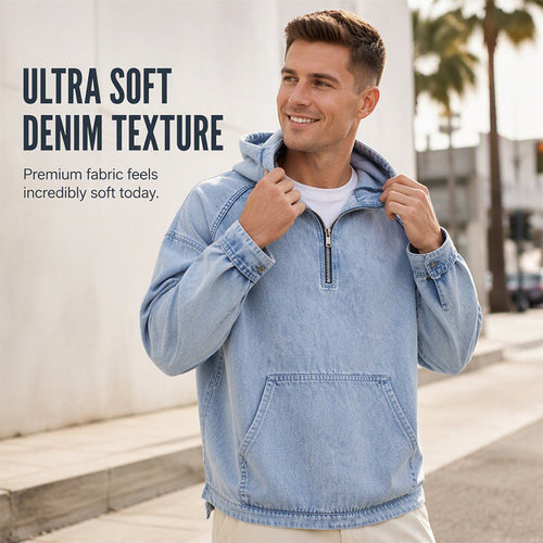✨Men's Casual Half-Zip Denim Jacket