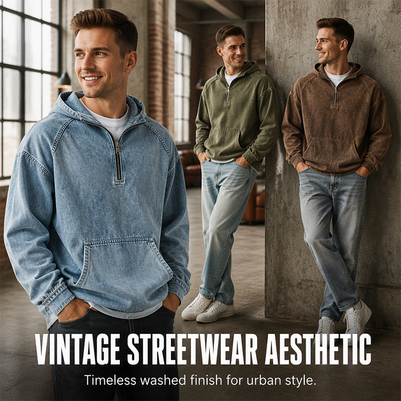 ✨Men's Casual Half-Zip Denim Jacket
